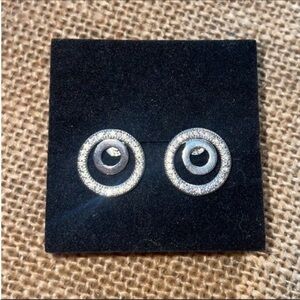 Sterling silver studded earrings double sparkly Bling Circle 925 New Pave stud